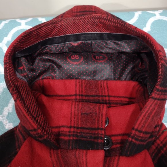 PINK BY VICTORIA SECRETS RED AND BLACK WOOL PLAID PEACOAT WOMAN'S SIZE XS - Picture 6 of 16